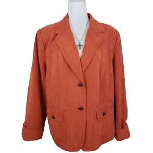 Dressbarn~Woman Plus Size 18W~ Orange Faux Suede Lined Padded Button Down Jacket